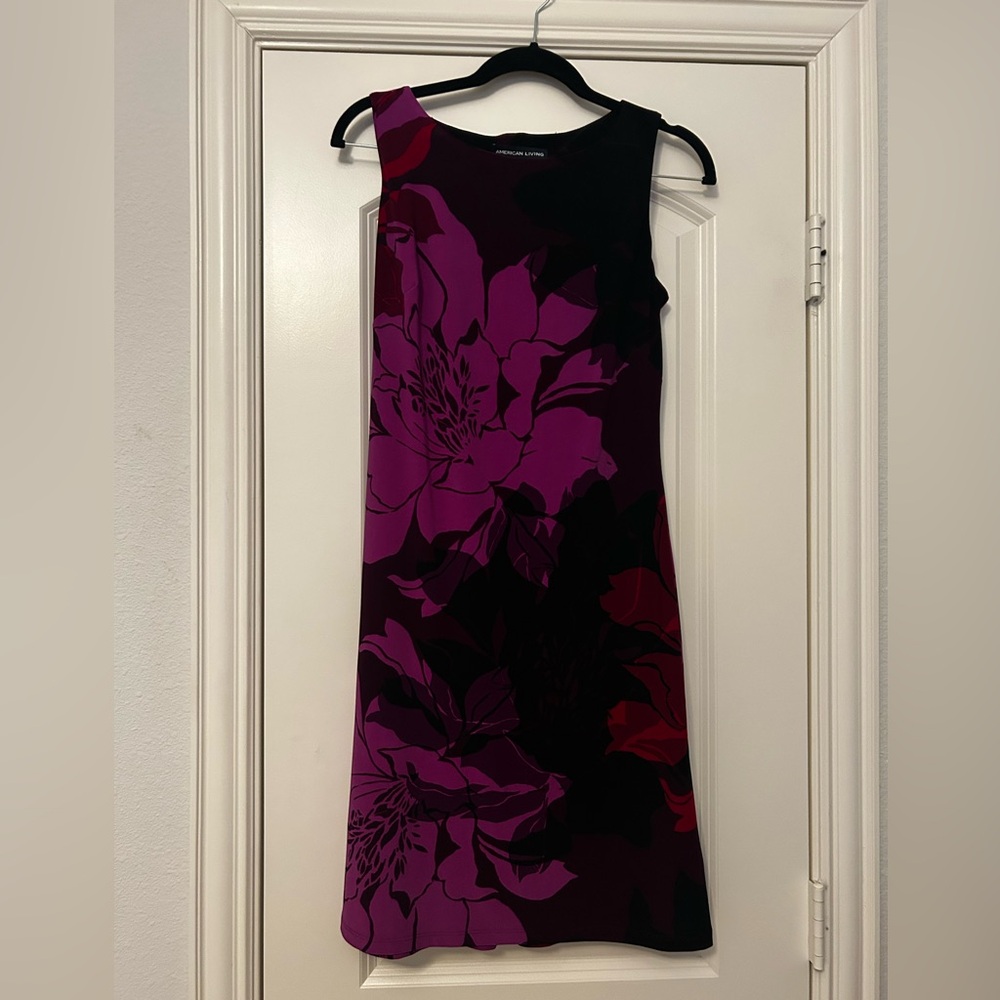 American Living Purple and Black Floral Midi Dress